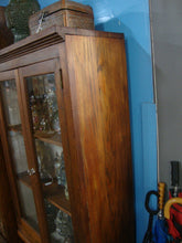 Load image into Gallery viewer, Antique Rustic Wood Two Glass Door Beadboard Back Display Lighted Cabinet