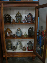 Load image into Gallery viewer, Antique Rustic Wood Two Glass Door Beadboard Back Display Lighted Cabinet