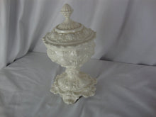 Load image into Gallery viewer, Vintage Cream Ceramic Pedestal Scrollwork Compote Candy Lidded Bowl
