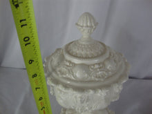 Load image into Gallery viewer, Vintage Cream Ceramic Pedestal Scrollwork Compote Candy Lidded Bowl