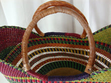 Load image into Gallery viewer, Handmade African Bolga Market Woven Basket with Leather Handles