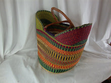 Load image into Gallery viewer, Handmade African Bolga Market Woven Basket with Leather Handles
