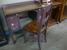 Load image into Gallery viewer, Vintage Custom Painted with Transfers Vanity Desk, Chair and Mirror Set