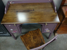 Load image into Gallery viewer, Vintage Custom Painted with Transfers Vanity Desk, Chair and Mirror Set