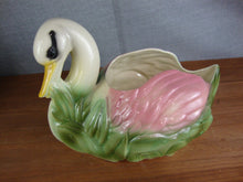 Load image into Gallery viewer, Vintage USA Ceramic Cream/Pink/Green Swan Bird Planter