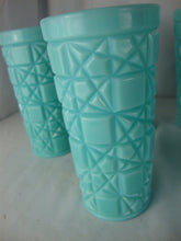 Load image into Gallery viewer, 1950s Fenton Unmarked Block and Star Turquoise Milk Glass Tumblers Set of 6