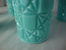 Load image into Gallery viewer, 1950s Fenton Unmarked Block and Star Turquoise Milk Glass Tumblers Set of 6