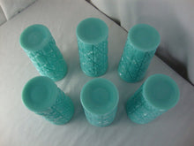 Load image into Gallery viewer, 1950s Fenton Unmarked Block and Star Turquoise Milk Glass Tumblers Set of 6