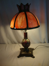 Load image into Gallery viewer, Vintage Cassidy Lamp Co. Pink Slag Glass Shade Brass Base Electric Dual Bulb Lamp