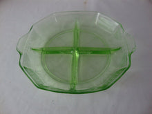 Load image into Gallery viewer, Vintage Anchor Hocking Princess Vaseline Glass Shallow Divided Dish with Handles