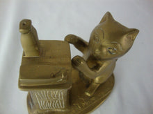 Load image into Gallery viewer, Vintage Solid Brass Naughty Kitten with Spilled Milk Figurine