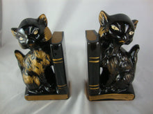 Load image into Gallery viewer, MCM Retro Black/Gold Cat Bookends Pen Holders Set of 2
