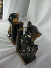 Load image into Gallery viewer, MCM Retro Black/Gold Cat Bookends Pen Holders Set of 2