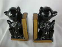Load image into Gallery viewer, MCM Retro Black/Gold Cat Bookends Pen Holders Set of 2