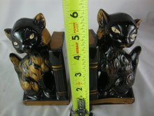 Load image into Gallery viewer, MCM Retro Black/Gold Cat Bookends Pen Holders Set of 2