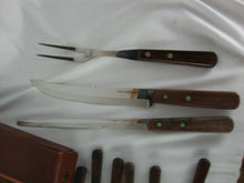 Load image into Gallery viewer, Vintage Flint USA 12 Steak Knife & 3 Piece Carving Set in Carry Case