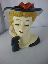 Load image into Gallery viewer, Vintage Nippon Handpainted Blonde Hair Black Hat Red Bow Large Woman Head Vase