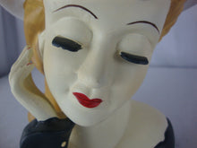 Load image into Gallery viewer, Vintage Nippon Handpainted Blonde Hair Black Hat Red Bow Large Woman Head Vase