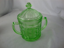 Load image into Gallery viewer, Vintage Hazel Atlas Optic Block Uranium Vaseline Glass Sugar Bowl with Lid