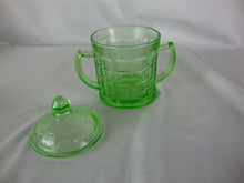 Load image into Gallery viewer, Vintage Hazel Atlas Optic Block Uranium Vaseline Glass Sugar Bowl with Lid