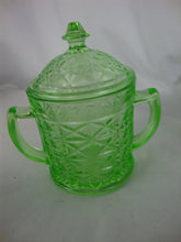 Load image into Gallery viewer, Vintage Hazel Atlas X Pattern Uranium Vaseline Glass Sugar Bowl with Lid