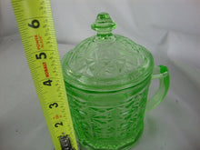 Load image into Gallery viewer, Vintage Hazel Atlas X Pattern Uranium Vaseline Glass Sugar Bowl with Lid