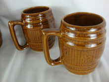 Load image into Gallery viewer, Vintage Unmarked McCoy Brown Barrel Pitcher with 4 Mugs Set
