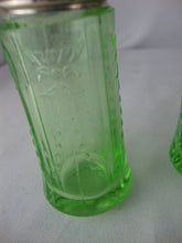 Load image into Gallery viewer, Vintage Federal Glass Madrid Uranium Glass Salt and Pepper Shaker Set