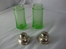 Load image into Gallery viewer, Vintage Federal Glass Madrid Uranium Glass Salt and Pepper Shaker Set