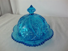 Load image into Gallery viewer, Vintage Kemple Yutec Turquoise Pressed Glass Butter Cheese Dish with Dome Lid