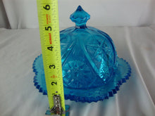 Load image into Gallery viewer, Vintage Kemple Yutec Turquoise Pressed Glass Butter Cheese Dish with Dome Lid