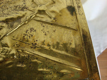 Load image into Gallery viewer, Vintage Brass Repousse English Pub Scene Kindling Storage Box Hinged Lid