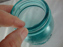 Load image into Gallery viewer, Antique Ball Perfect Mason Aqua Glass Jar with Offset Printing Error No Lid