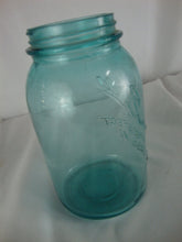 Load image into Gallery viewer, Antique Ball Perfect Mason Aqua Glass Jar with Offset Printing Error No Lid