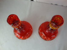 Load image into Gallery viewer, Vintage LE Smith Amberina Moon Stars Candleholders Set of 2