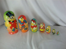 Load image into Gallery viewer, Vintage Russian Matryoshka Scrooge McDuck Nephews Wood Nesting Dolls Set of 7