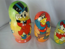 Load image into Gallery viewer, Vintage Russian Matryoshka Scrooge McDuck Nephews Wood Nesting Dolls Set of 7