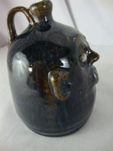 Load image into Gallery viewer, Marvin Bailey Folk Art Mini Navy/Brown Streaked 4" Tall Ugly Face Jug