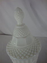 Load image into Gallery viewer, Vintage Diamond Point Milk Glass Pedestal Compote Candy Dish with Lid