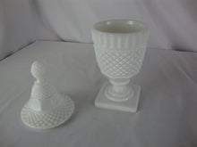 Load image into Gallery viewer, Vintage Diamond Point Milk Glass Pedestal Compote Candy Dish with Lid