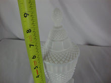 Load image into Gallery viewer, Vintage Diamond Point Milk Glass Pedestal Compote Candy Dish with Lid