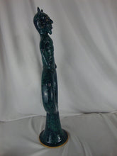 Load image into Gallery viewer, Marvin Bailey Folk Art Potter Aqua Blue Speckle Devil on Circle Body Jug