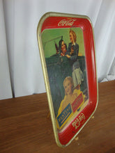 Load image into Gallery viewer, 1942 Drink Coca Cola Dentyne Women in Green Car Metal Serving Tray