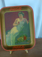 Load image into Gallery viewer, 1936 Drink Coca Cola Woman in White Gown Metal Serving Hostess Tray