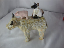 Load image into Gallery viewer, Lynn Bailey SC Pottery Tan Bull Pig and Black White Dog on Back Pottery Figurine