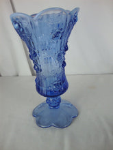 Load image into Gallery viewer, Vintage Fenton CC 72 Blue Opalescent Flower Motif Vase
