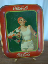 Load image into Gallery viewer, 1930 Coca Cola Blonde Woman White Outfit with Red Head Scarf Metal Serving Tray