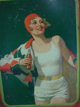 Load image into Gallery viewer, 1930 Coca Cola Blonde Woman White Outfit with Red Head Scarf Metal Serving Tray