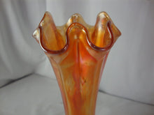 Load image into Gallery viewer, Vintage Marigold Carnival Glass Ruffled Edge Slender Vase