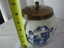Load image into Gallery viewer, Vintage Delft Holland Repro van Rossem's Toeback Tobacco Humidor Jar with Metal Lid